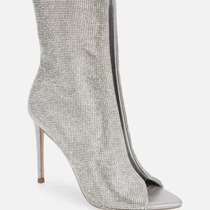 Steve Madden  Womens Silver Finley Rhinestone Sandal Bootie Size 8.5